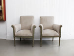 A Pair of Late 19th C Painted Scroll Back Velvet Armchairs