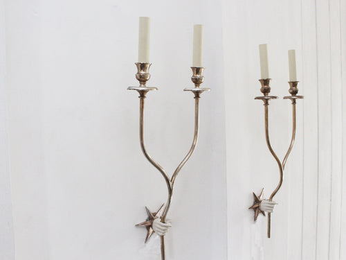 A Pair of Spanish 1950's Silver Wall Sconces