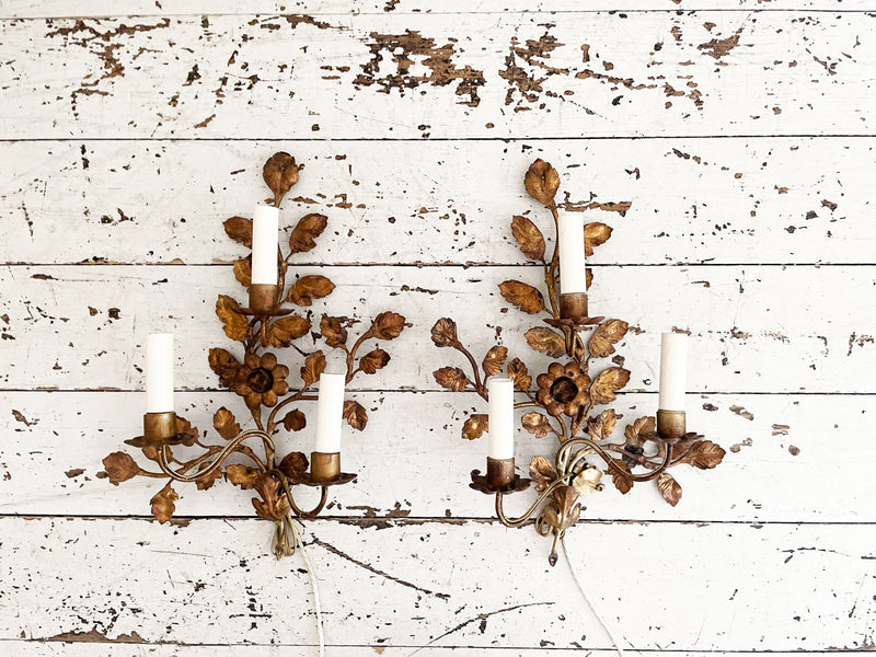 A Pair of 1950's French Gilt Metal Wall Lights
