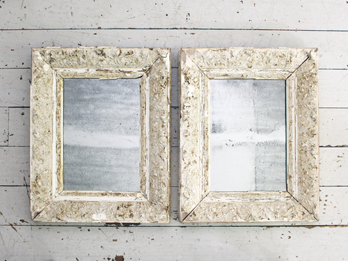 Pair of Antique White Painted French Mirrors