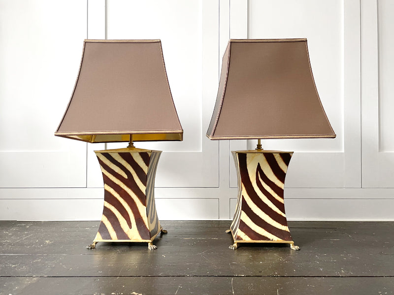 A Pair of 1950's Polychrome Zebra Table Lamps