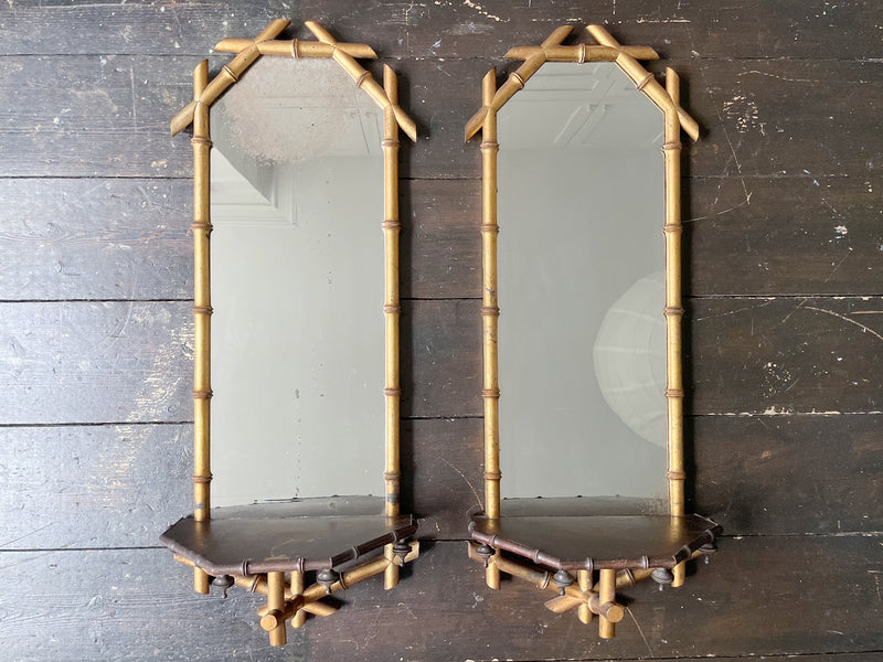 A Pair of Giltwood Faux Bamboo Shelf Mirrors