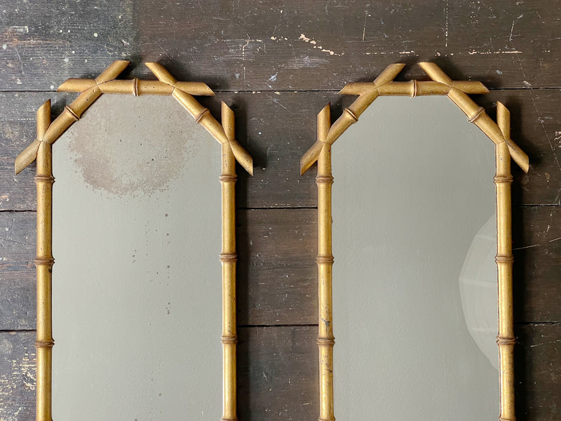A Pair of Giltwood Faux Bamboo Shelf Mirrors