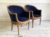 A Pair of 19th C English Oak Tub Armchairs with Velvet Covering