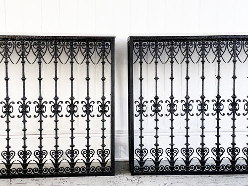 A Pair of 19th C French Wrought Iron Console Tables