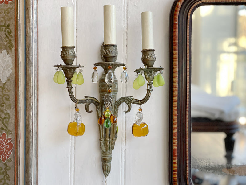 A Pair of 1920's French Wall Lights with Glass Fruit Decoration