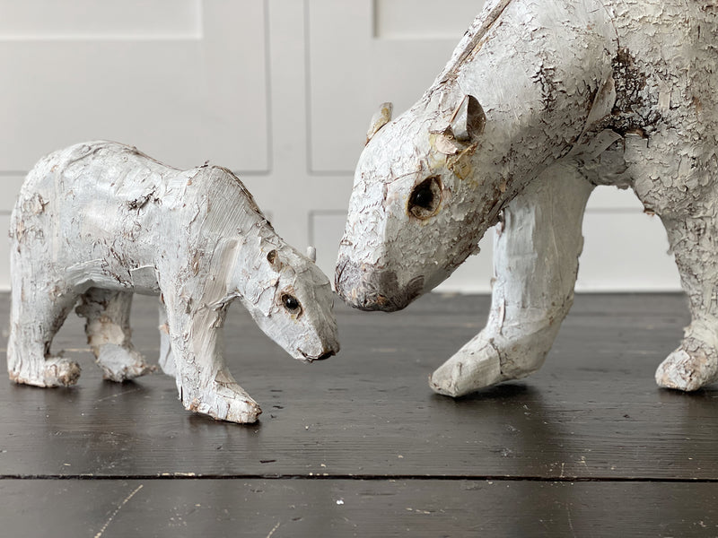 A Pair of 1950's Sculpted Wood Polar Bears