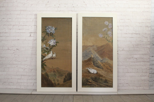 A Pair of 19th C Italian Landscape Paintings on Fabric