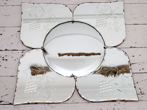 Unique Large Matched Pair of Mid Century French Flower Butterfly Convex Mirrors