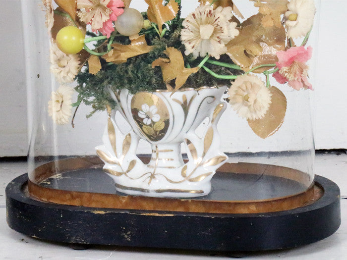 A Pair of early 20th C French Floral Glass Domes