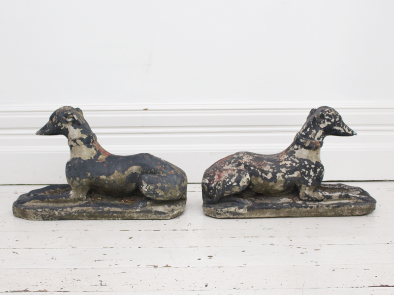 Mid Century Pair of Painted Stone Whippet Dogs
