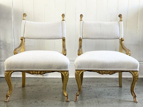A Pair of Petite Regency Gilt Wood Armchairs