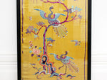 Rare 19th C Yellow Silk Chinese Embroidered Panels with Phoenix & Foliage