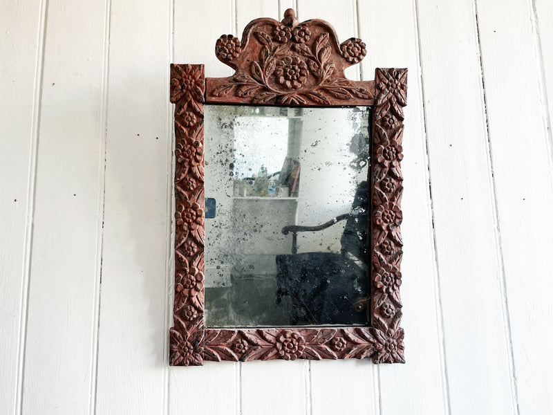 A Small 19th C French Carved Polychrome Mirror with Mercury Plate