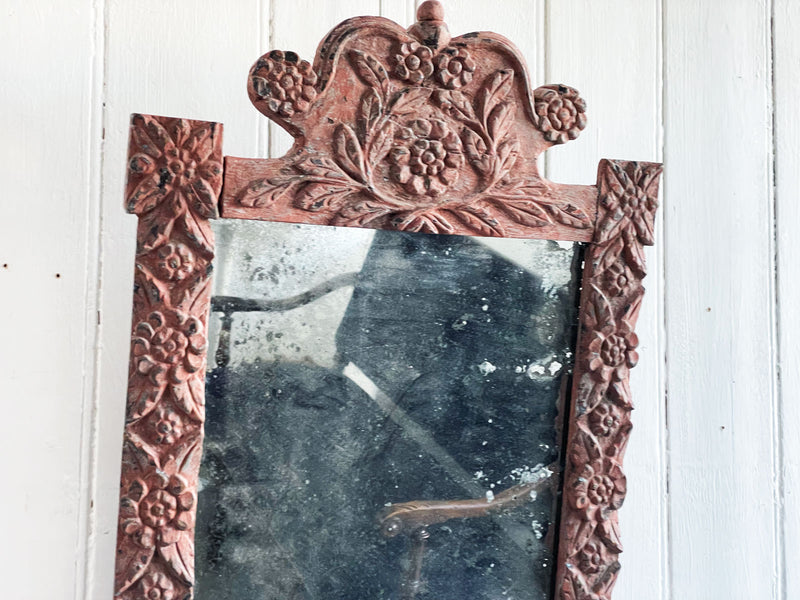 A Small 19th C French Carved Polychrome Mirror with Mercury Plate