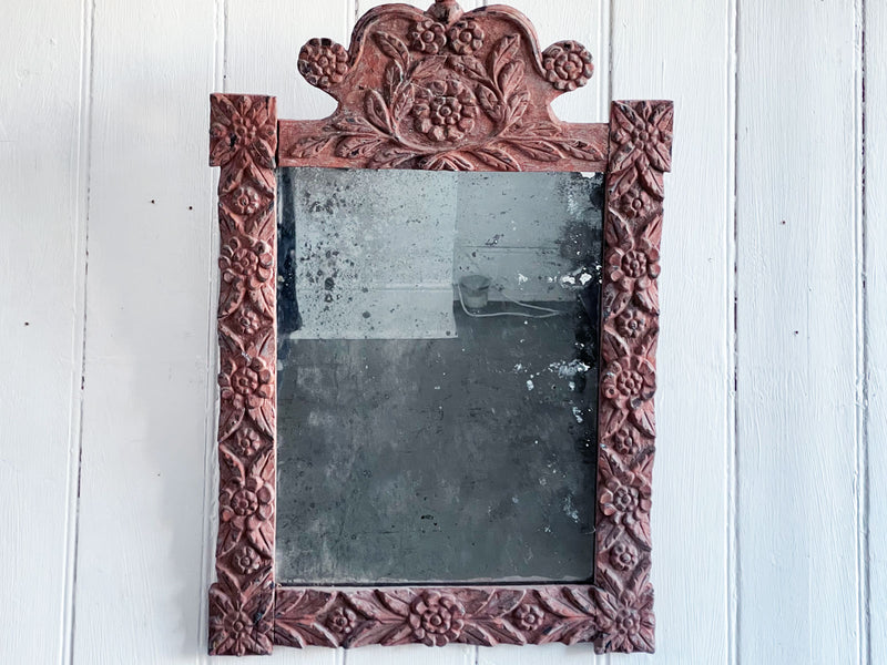 A Small 19th C French Carved Polychrome Mirror with Mercury Plate