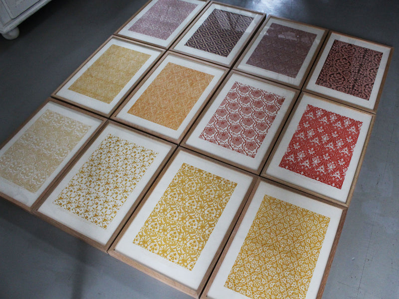 A Set of Colourful Framed Lithographs of Textile Designs