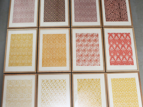A Set of Colourful Framed Lithographs of Textile Designs