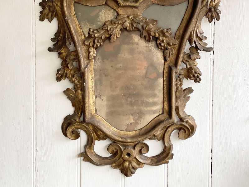 A Rare Set of Four 17th C Italian Giltwood Mirrors with Original Plates