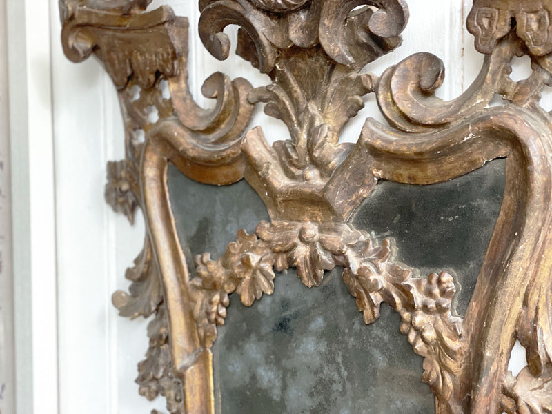 A Rare Set of Four 17th C Italian Giltwood Mirrors with Original Plates