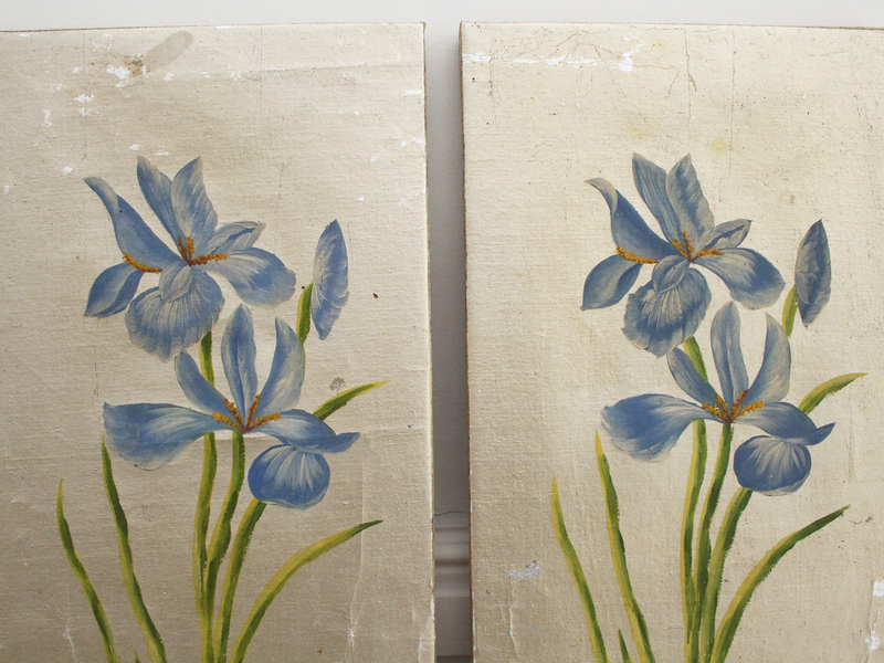 Two Pairs of French Gold and Silver Floral Canvas Paintings