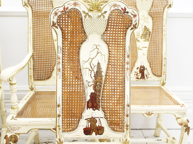 A Set of Six Decorative Ivory Chinoiserie Dining Chairs