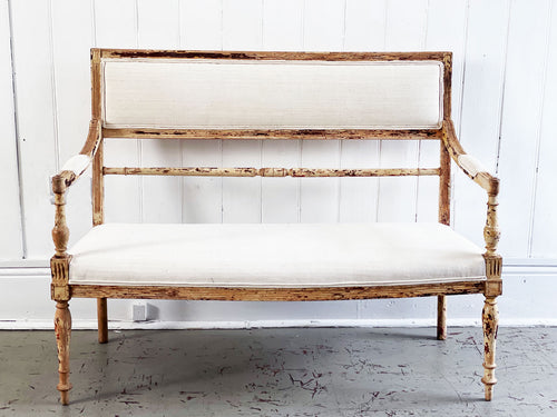 A Petite 19th C French Sofa with Linen Upholstery