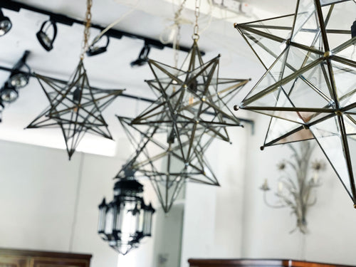 Vintage Italian Brass & Glass Star Lanterns - Medium