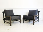 A Superb Pair of French 1960's Dark Pine Sling Lounger Chairs