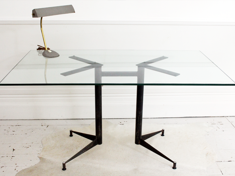 1950's Italian Angelo Ostuni Geometric Glass Topped Desk Dining Table