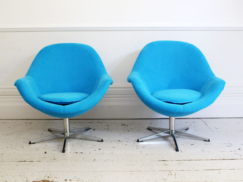 A Pair 1960's of Egg Pod Chrome & Iron Base Chairs