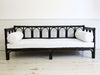 A Chic 1970's Bamboo Sofa Daybed with Antique White Linen Cushions