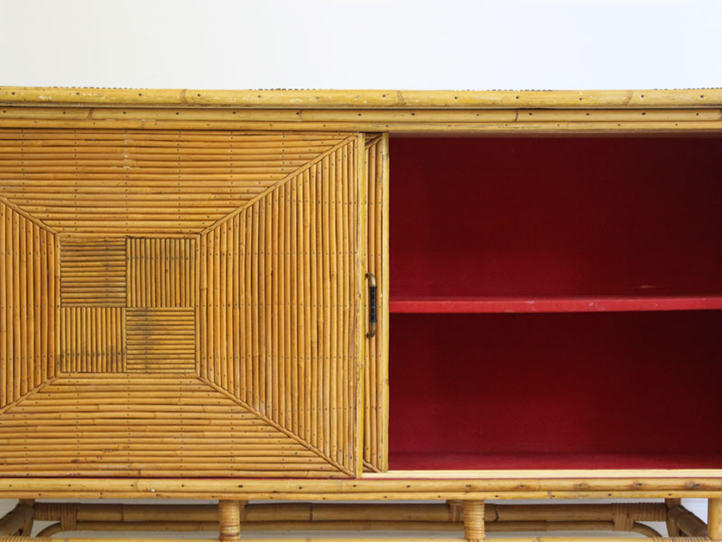 1960's Parquetry Rattan and Bamboo Sideboard in the French 'Riviera' Style