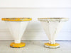 A pair of supercool white and yellow 50's planters
