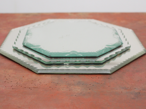 Three Vintage French Hexagonal Mirrored Trays I443