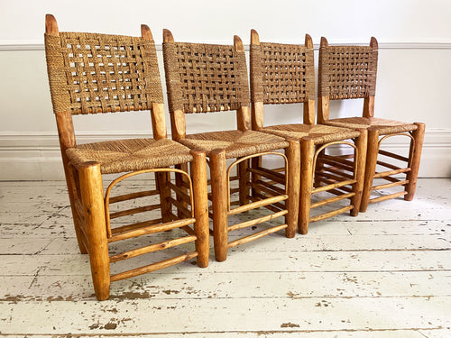 A Set of Four Mid Century Spanish Rope and Wood Chairs - Vintage Furniture London - Streett Marburg