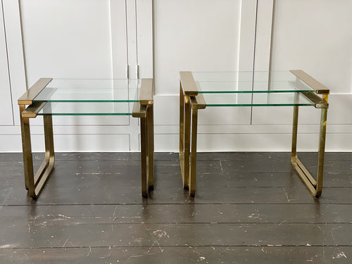 Two Pairs of 1970's French Brass Nesting Side TablesTwo Pairs of 1970's French Brass Nesting Side Tables