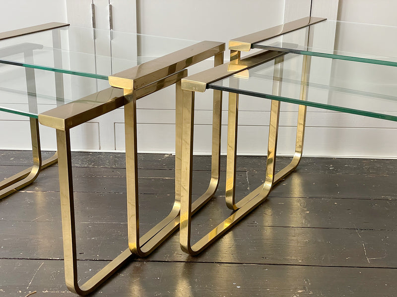 Two Pairs of 1970's French Brass Nesting Side Tables