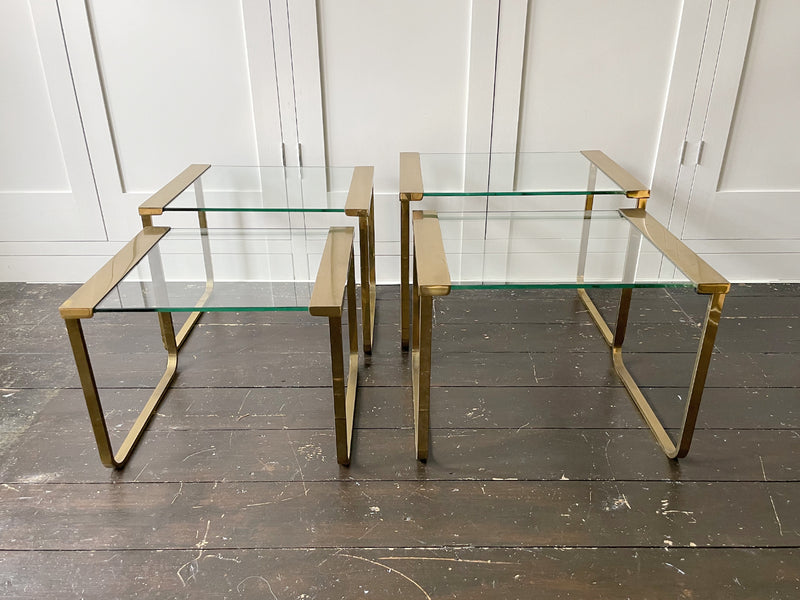 Two Pairs of 1970's French Brass Nesting Side TablesTwo Pairs of 1970's French Brass Nesting Side Tables