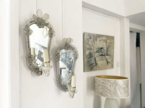 A Charming Pair of Antique Venetian Mirrored Wall Lights