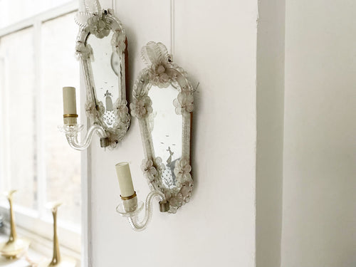 A Charming Pair of Antique Venetian Mirrored Wall Lights
