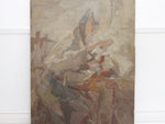 A 1950's French Abstract Portrait of a Man at a Desk Oil on Board