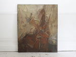 A 1950's French Abstract Portrait of a Seated Lady Oil on Board