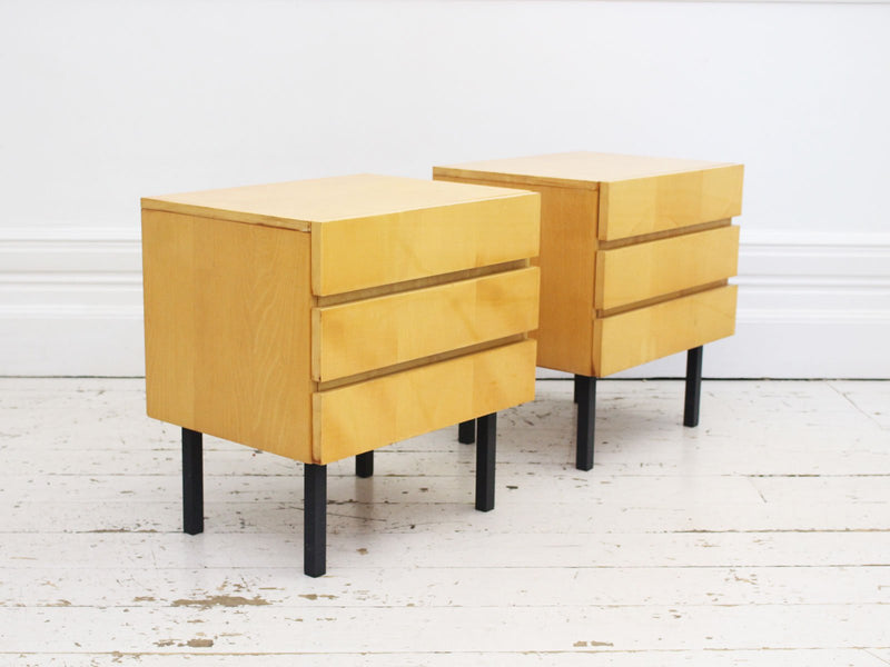 A Pair of 1970's French Satin Birch Veneered Bedside Tables