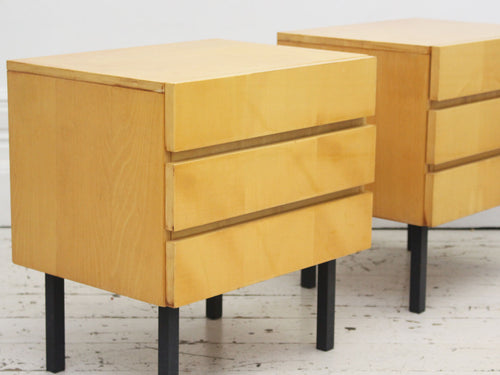 A Pair of 1970's French Satin Birch Veneered Bedside Tables