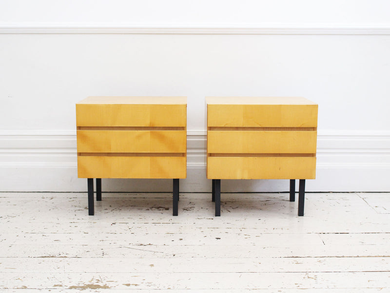 A Pair of 1970's French Satin Birch Veneered Bedside Tables