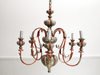 A 1950's Decorative Italian Painted Wood Silver and Red Chandelier