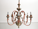 A 1950's Decorative Italian Painted Wood Silver and Red Chandelier
