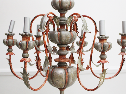 A 1950's Decorative Italian Painted Wood Silver and Red Chandelier