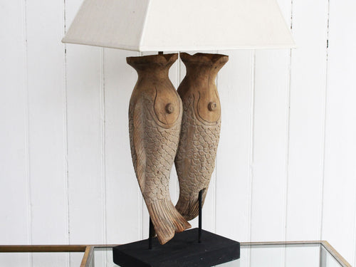 A 1950's Italian Carved Wood Coy Carp Table light